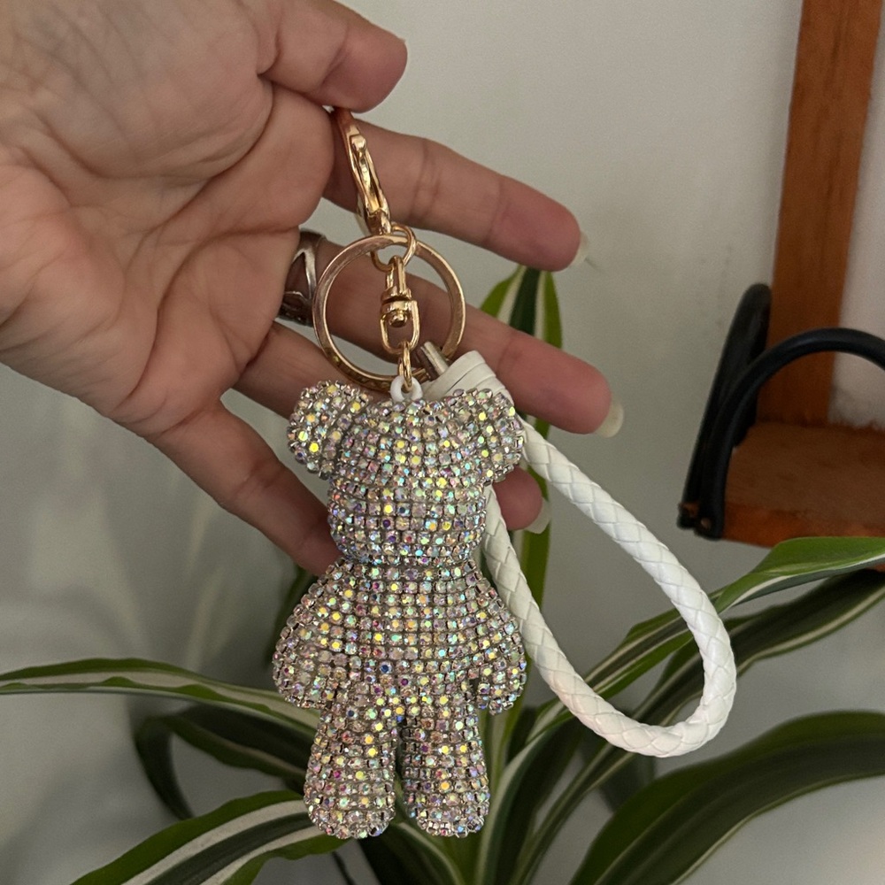 Sparkling Bear Keychain with Gold and Silver Accents - Picture 3 of 5